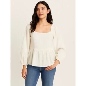 Madewell Cream Cotton Gauze Peplum Top | Size Small